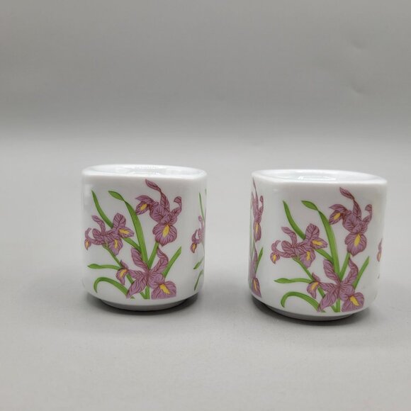 Vintage Bavarian Village Rauschert Porcelain Candle Holders Pair Iris Pattern - Picture 3 of 8